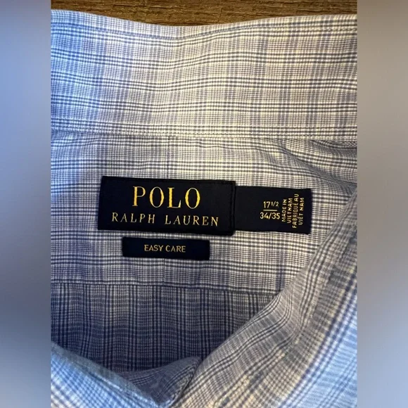 Polo Ralph Lauren Blue Plaid Classic Fit Easy Care Button-Up Size 17.5 34/35 C42 - Picture 5 of 7